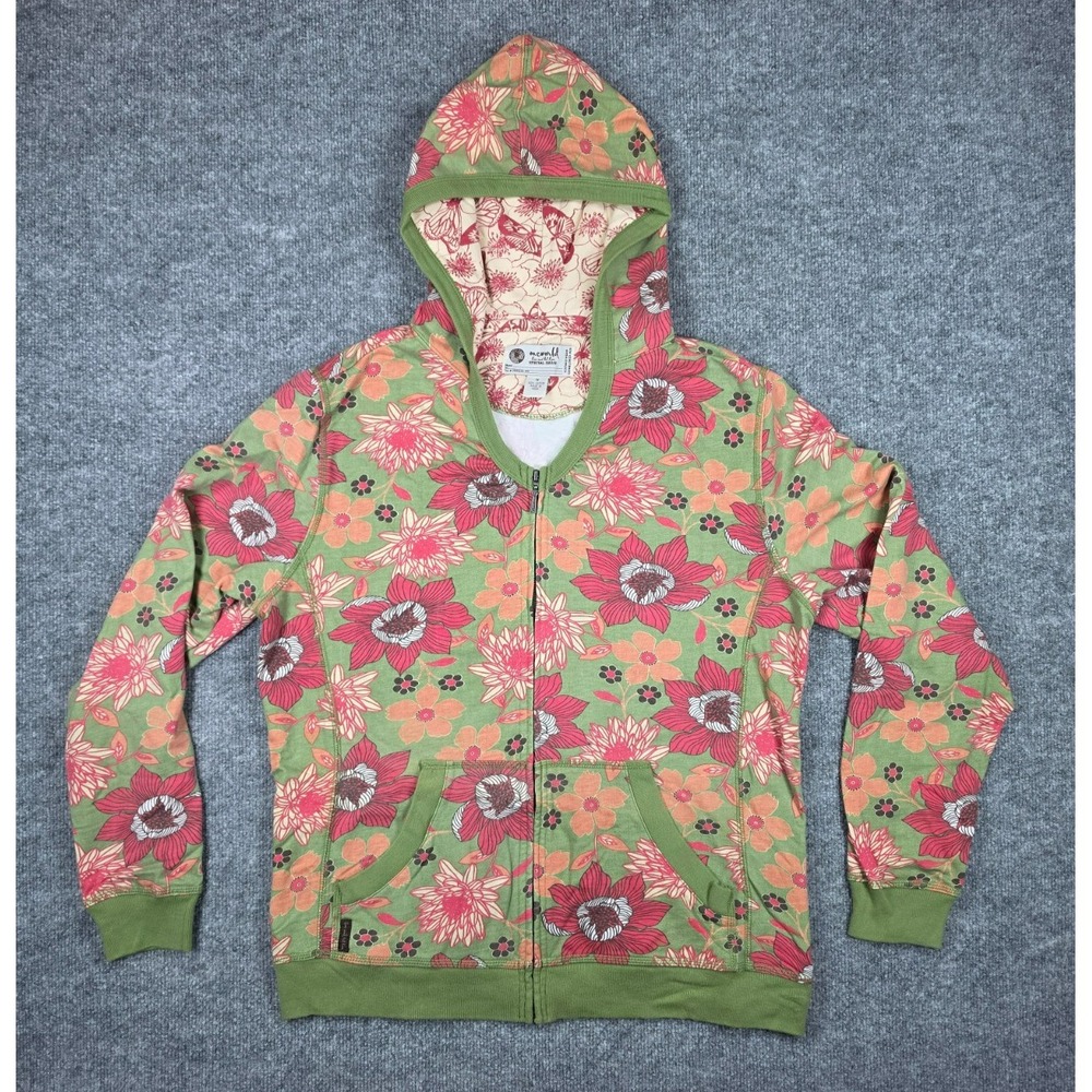 Oneworld Y2K Women's Green AOP Zip Up Hoodie Geometric Floral Print Size 1X EUC